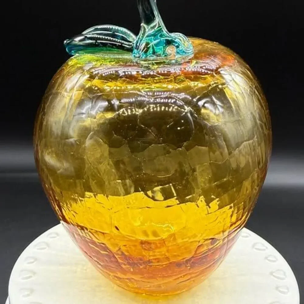 Vintage Amber Crackle Glass Apple Decor